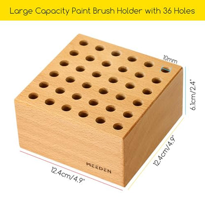MEEDEN 2Pcs Beechwood Pencil and Brush Holders: 36 Holes Paint Brush Storage Organizer & Holder Rack - Wood Block Pencil Holder for Paintbrushes, Pens and Art Tools - Paint Brush Holder Display Stand - size: 2-PACK