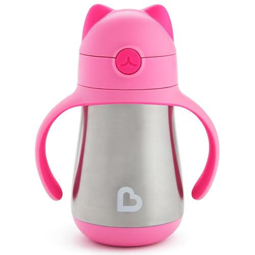 Munchkin Cool Cat Sippy Cup for Toddlers, Stainless Steel Straw Cup, 8 Ounce, Pink - color: Pink, size: 8 ounces