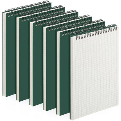 Engrowtic 6 Pack Graph Paper Spiral Notepad A5 Top Wirebound Notepad Grid Notebook Steno Pad Memo Notebook Grid Paper 140 Pages for Writing Sketching Drawing Office Supply (Dark Green) - color: Dark Green