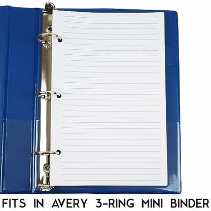 Half Letter Lined Paper, 3-Hole Punched, 250 Sheets/500 Pages, 100 GSM, Line Paper Binder Refill, 5.5 in. x 8.5 in., fits in Half Letter 3-Ring Binders, Mini Binder Refill Inserts - size: 250 Sheets/500 Pages