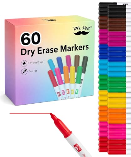 Mr. Pen- Dry Erase Markers Bulk, 60 Pack, Assorted Colors, Fine Tip | Bulk Dry Erase Whiteboard Markers for Writing on Whiteboards, Weekly Planner, Glass, School, Office, Home - size: 60 Pack