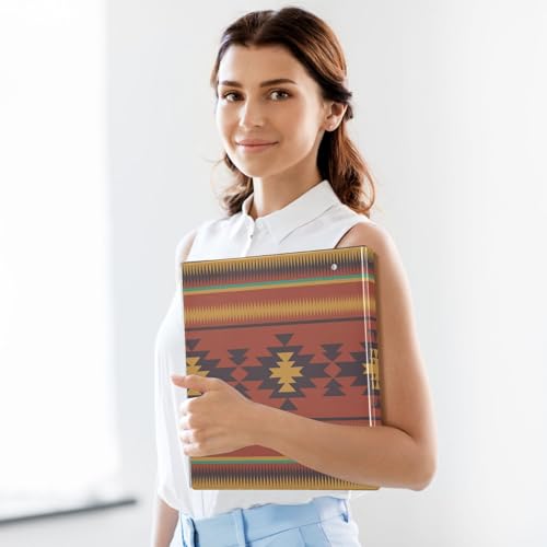 3 Ring Binder with Clipboard, D Rings Holds 200 Sheets, Heavy Duty Binders Folder for School Office, Waterproof PVC Cover with 3 Interior Clear Pockets, Southwestern Fall Pattern