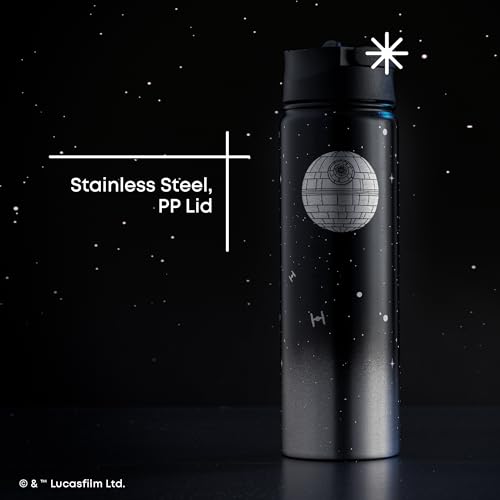 JoyJolt Stainless Steel 22 oz Star Wars Water Bottle with Straw Lid, BPA-Free Sports and Travel Vacuum Insulated Water Bottle, Destination Collection Death Star Bottle, Star Wars Gifts - color: Death Star, size: 22 Ounces