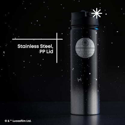 JoyJolt Stainless Steel 22 oz Star Wars Water Bottle with Straw Lid, BPA-Free Sports and Travel Vacuum Insulated Water Bottle, Destination Collection Death Star Bottle, Star Wars Gifts - color: Death Star, size: 22 Ounces