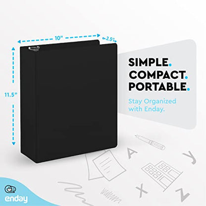 Enday 2 Inch 3 Ring Binder, Black Heavy Duty Three Ring Binder, 480 Sheets Capacity - 2 Inch Binder for Home School and Office. - color: Black, size: 2-Inch