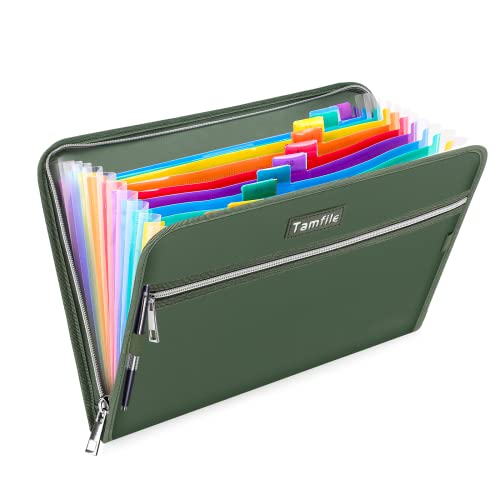 Fireproof Safe Accordion File Organizer Bag Folder, Expanding Filing Folder | 14 Colour Pockets, A4 Letter Size, Waterproof Document Organizer Holder with Labels /2 Zipper, 14.3" x 9.8", Green - color: Green, style: Colour Pocket