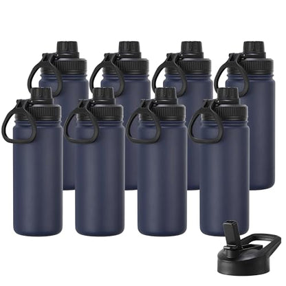 DOMICARE 16 oz Kids Water Bottle for School Stainless Steel Double Wall Vacuum Insulated Water Bottle with Straw lids & Spout Lid, Leakproof BPA Free (Navy,8) - color: Navy Blue, size: 16oz/8 Pack