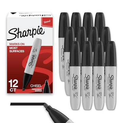 Sharpie Permanent Markers, Chisel Tip, Black, 12 Count - Home, School, Office Supplies - size: 12 Count (Pack of 1)