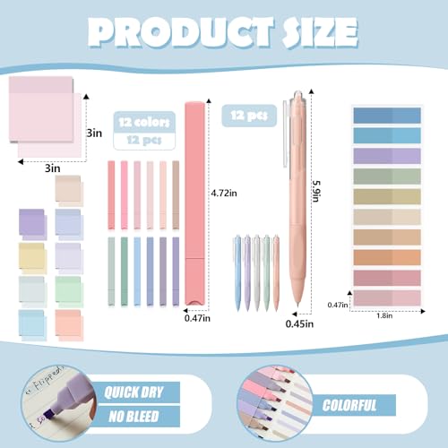Jutom 39 Pcs Aesthetic Book Annotation Kit Highlighter with Case Bag Gel Pen Transparent Sticky Note Taking Bible Supplies(Pink,Cute Style) - color: Pink, style: Cute Style