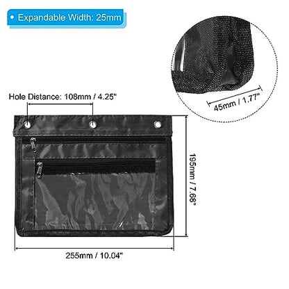 PATIKIL Expandable Pencil Pouch for 3 Rings Binder, 1 Pack Oxford Cloth Large Capacity Zipper Binder Pouch Pencil Cases for Office Home, Black - color: Black