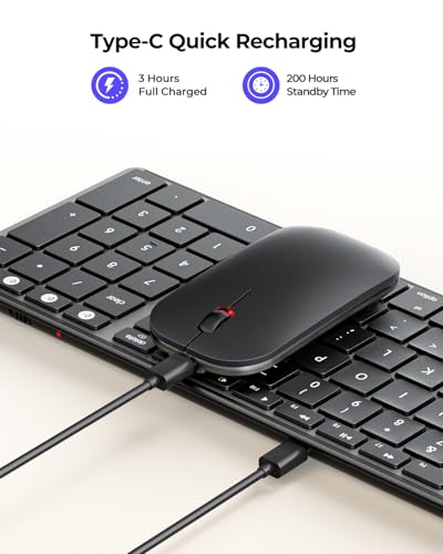 seenda SKM64-2 Bluetooth Keyboard and Mouse Combo for Mac, MacBook and iPad | 3-device Bluetooth switching, rechargeable, quiet keys/clicks, compact slim design for office and home use, Black & Gray - color: Black & Gray