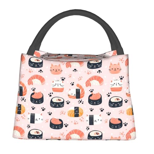 Cute Sushi Cat Reusable Lunch Box, Playful Kitten Lunchbox for Girls Women, Insulated Lunchbag, 11in*6.3in*6.7in, Gifts Makeup Bag, Portable Handbag for School Picnic Work Travel Beach Hiking - color: Cat03