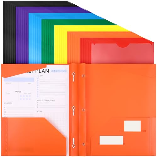 Tenceur 48 Pack Plastic Folders with 3 Prongs Bulk Heavy Duty Folders with Clear Front Pockets and Card Slots with Fasteners Fit Letter-Size Papers for Work School Office (Light Colors) - color: Light Colors