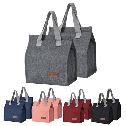 2pcs Grey Lunch Bag Insulated, Lunch Box Bag, Reusable Lunch Tote Bag | small lunch tote,tasty food lunch bag,small cooler bag,Lunch Box Container Bag Insulated for Women, Men, Work, Office, Travel - color: Gray