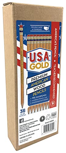 RoseArt U.S.A. Gold Pre-Sharpened American Wood Cased #2 HB Natural Pencils, 36 Pack - color: Natural, size: 1 Count (Pack of 36)