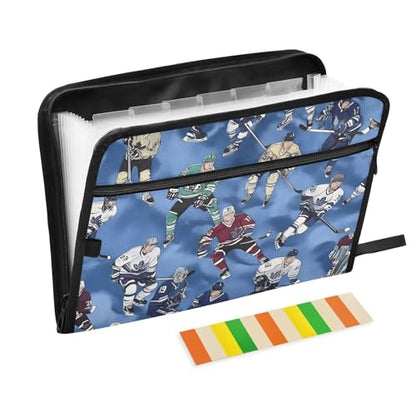 Expanding File Folder Hockey Players Blue Accordion File Organizer 13 Pockets Document Organizer with Zipper Labels A4 Letter Office Storage