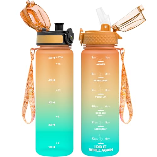 OLDLEY Kids Water Bottle for School, 17 oz (2 lids) BPA-Free Reusable Leak-proof Durable Tritan Plastic Water Bottles with Straw & Chug Lids, Anti-dust Spout Cover (Sunflower) - color: Sunflower, size: 17 Ounces