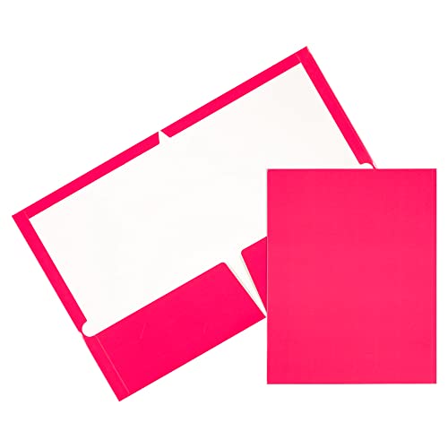 JAM PAPER Laminated Two Pocket Glossy School Folders - Letter Size - High Gloss Fuchsia Hot Pink - 6/Pack - color: Fuchsia Pink, size: Pack of 6 Folders