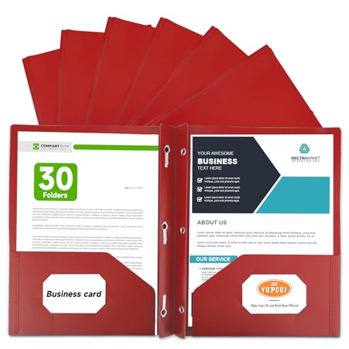 Plastic Folders with Pockets and Prongs,30 Pack Letter Size Two Pocket Folders with 3 Prong, Durable Colored Folders for School, Office, and Home Organization Red - color: Red