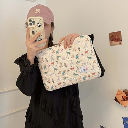 Puffy 13 Inch Quilted Laptop Sleeve, Shockproof Protective Bag with Soft Pad, Kawaii Aesthetic Design, Carrying Case for 13" Notebook - color: Dog