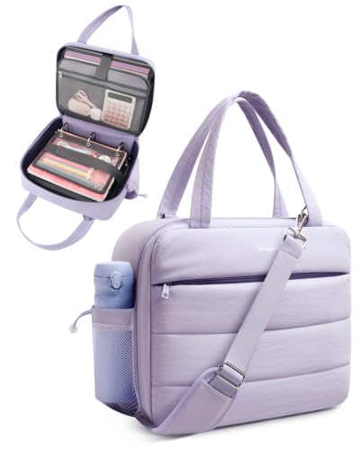 Puffer Zipper Binder 3 Ring with Pencil Pouch, 3" D-ring Binder with Zipper and Shoulder Strap, 600 Sheets Capacity Zip Up Binder with 15.6" Laptop Pocket, Binder Bag for School College Office, Purple - color: Purple