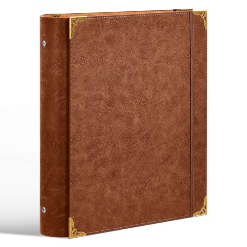 Ovesmusl PU Leather 3 Ring Binder Fits 8.5"x11" Letter Size Paper, 2 Inch Round Ring Binder Holds 500 Sheets, Notepad Paper Cover Loose Leaf Organizer for School, Vintage Brown - color: Brown, size: 2 inch, style: Solid