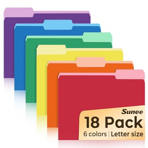 SUNEE File Folders, 18 Pack Manilla Folders 8.5 x 11, Colored Folder Office Organization Home School Folders for Documents Files Paper,6 Assorted Colors - color: 6 Assorted Colors