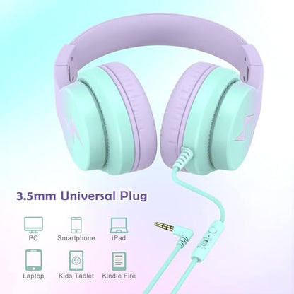 Candy Bila Kids Headphones, Wired Headphones for Kids Over Ear with Microphone, Foldable Headphone for Learning & Entertainment, Gradient Purple - color: Light Purple