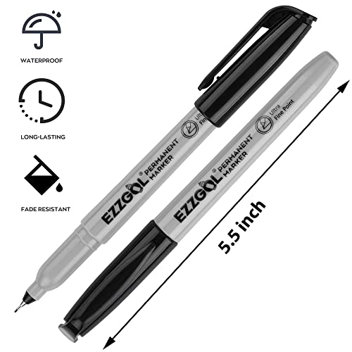 Ezzgol Ultra Fine Permanent Marker, 72 Pack Ultra Fine Point Black Permanent Marker set, Works on Plastic,Wood,Stone,Metal and Glass for Doodling, Marking