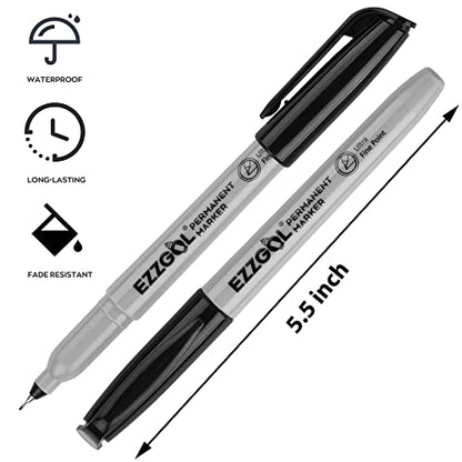 Ezzgol Ultra Fine Permanent Marker, 72 Pack Ultra Fine Point Black Permanent Marker set, Works on Plastic,Wood,Stone,Metal and Glass for Doodling, Marking