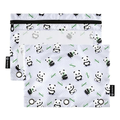 ZAZYXTJ Personalized Cute Panda Binder Pencil Pouchs 3 Ring with Zipper Clear Window Office Organizers bag for School Students Teacher Supplies 2 Pack - color: Panda