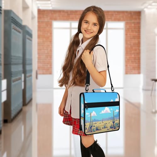 Desert Zipper Binder, 3 D-Ring Expanding File Folder with Handle & Adjustable Shoulder Strap, 400 Sheets Capacity Multi-Pocket Organizer for 13 Inch Laptop - color: Desert
