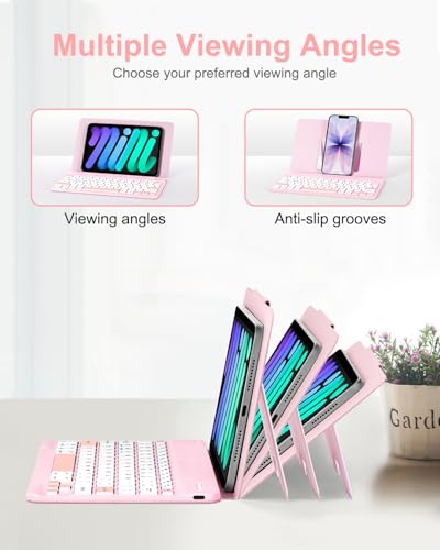 EAMPANG Universal Bluetooth Keyboard and Case for Tablet/Phone/Laptop,Wireless Portable Slim Keypad and Mice Rechargeable with Adjustable Bracket for iPad A16/Mini/Air/iPhone/Galaxy Z Fold Pink - color: Pink