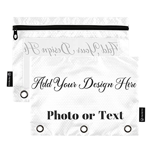 Personalized Binder Pouches,Custom Pencil Pouch for 3 Ring Binder 2 Pack Clear Pencil Bag with Zipper for Office School Supplies - color: Custom