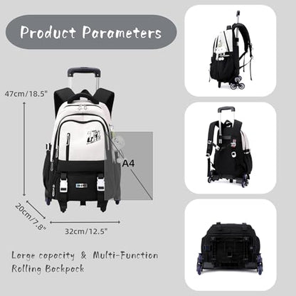 Girls Boys Rolling Backpack, Elementary Middle School Kids Bookbag Roller Backpack for Boys Girls with 6 Wheels, Khaki - color: 6 Wheels-01-khaki, style: 6 Wheels