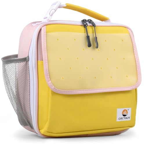 CaCTOUR Lunch Box Kids,Fun Color Lunch Box for Girls,Large Soft Cooler Lunch Bag for Kids,Back to School Thermal Insulated Lunch Tote Bag for School Daycare Outdoor (Yellow Pink) - color: Yellow Pink
