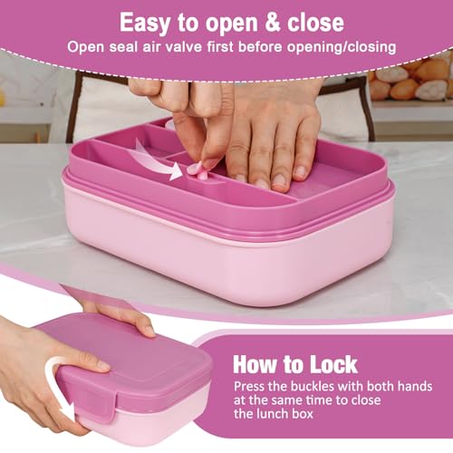 Caperci Stackable Bento Lunch Box for Adult & Teens - Reinforced Leak-Proof Lunch Container 4-Compartment with Utensils & Sauce Container, BPA-Free, Dishwasher/Microwave Safe, 47oz (Cherry Blossom) - color: Cherry Blossom