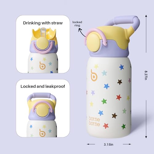 BOTTLE BOTTLE Kids Insulated Water Bottle with Straw Lid and Handle 16 oz Stainless Steel Vacuum Tumbler Water Bottles for School Outdoor Travel Gifts for Boys and Girls Stellar Pop - color: stellar pop