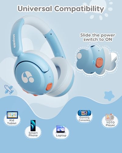 awatrue Kids Bluetooth Headphones, 85dB Volume Limiter, Foldable Wireless Over-Ear Headphones for iPad, Travel, 75H Playtime, Bluetooth 5.4, Built-in Mic, Blue - color: Blue