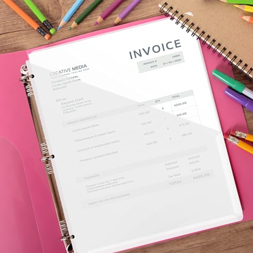 20 Pack Binder Dividers with Pockets Letter Size Clear Slash File Jacket 3 Hole Punch Plastic Document Folders for Office Home School (Transparent) - color: Transparent