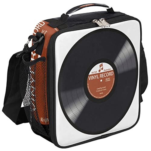 Pardick Music Record Black Kids Lunch Bag Retro Music Vinyl CD Insulated Lunch Box Mini Cooler Back to School Thermal Meal Tote Kit Bento Tote Bags Thermal Lunchbox for Boys Girls - color: Record Music CD