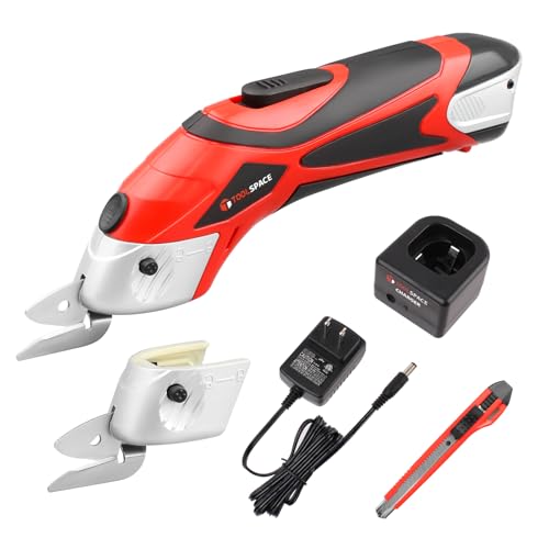 TOOLSPACE Cordless Electric Scissors With Two Blades, Cardboard Cutter for Cutting Fabric, 4V Lithium-Ion Rechargeable Battery, Easy Carry and Fast Charging - color: Red/Black
