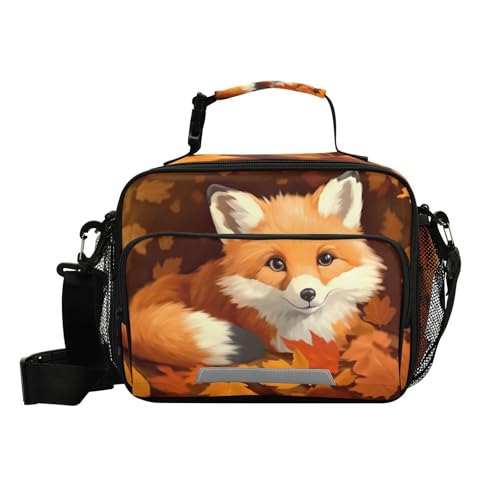 Fox Maple Leaves Kids Lunch Box Insulated Lunch Bags Cooler Tote Bag with Removable Shoulder Strap for Boy Girl Student 20848305 - color: Fox