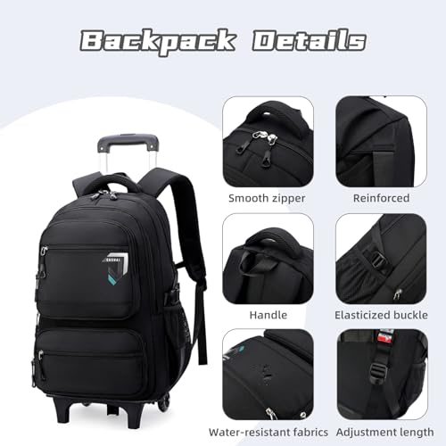 Boys Rolling Backpack, Kids Bookbag with Wheels,Kids Luggage on Wheels,Elementary School Trolley Back Pack