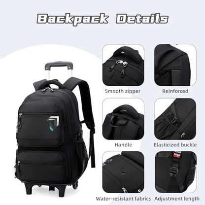 Boys Rolling Backpack, Kids Bookbag with Wheels,Kids Luggage on Wheels,Elementary School Trolley Back Pack