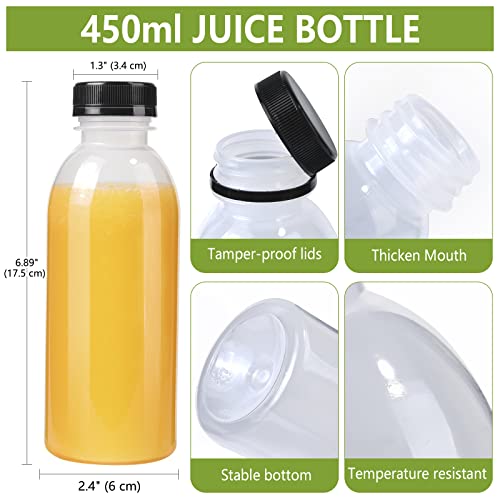 zmybcpack 12 Pack 450ml (Approach 16 OZ) PP Heat-Resistant Plastic Juice Bottles With Caps-Plastic Smoothie Bottles-Reusable Bulk Beverage Containers with Lids For Juice, Beverage(Dishwasher Safe) | Heat-Resistant Plastic Smoothie Bottles with lids, Reusa