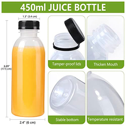 zmybcpack 12 Pack 450ml (Approach 16 OZ) PP Heat-Resistant Plastic Juice Bottles With Caps-Plastic Smoothie Bottles-Reusable Bulk Beverage Containers with Lids For Juice, Beverage(Dishwasher Safe) | Heat-Resistant Plastic Smoothie Bottles with lids, Reusa