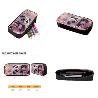 Cherry Blossom Panda Backpack for Girls Kids Backpack with Lunch Box Water Bottle Carrier and Aesthetic Pencil Case 4PCS Set Bookbag with Front Pocket for School 17 inch Large Cute School Bag - color: Cherry Blossom Panda