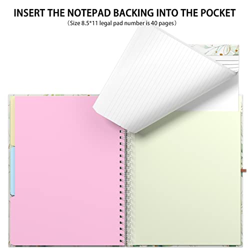 Rimilak Spiral Clipboard Folio with Refillable Lined Notepad, 14.5 x 9.8 In, Hardcover Cover with 5 Interior Pockets, Elastic Band and Pen Loop Series. Cute Stylish Clipfolio, Bohe Leaves - color: Bohe Gold Leaves
