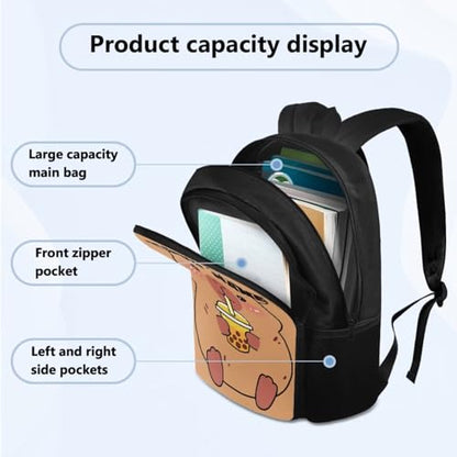 Cute Capybara Backpack Set with Lunch Box, Personalized Backpack for 2nd Grade Boys Kids Back to School Custom Name Back Pack Pencil Case and Water Bottle Holder 4 Piece Set for Kids Study - color: Cute Capybara--custom